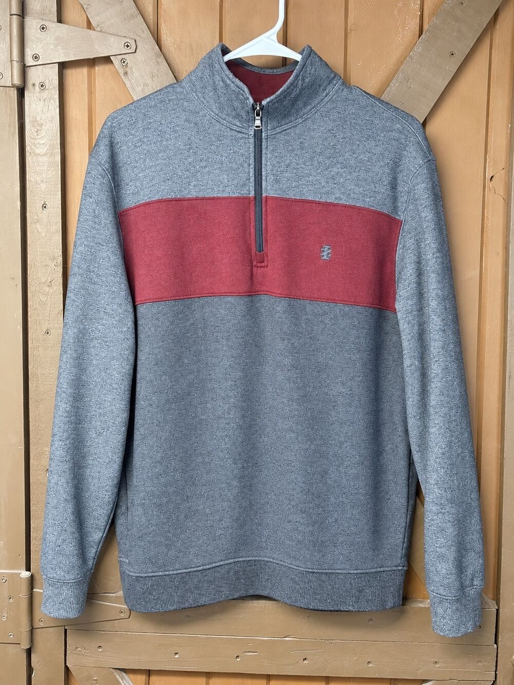 IZOD Advantage Performance Men’s Large 1/4 Zip Pullover Gray Burgundy Stretch